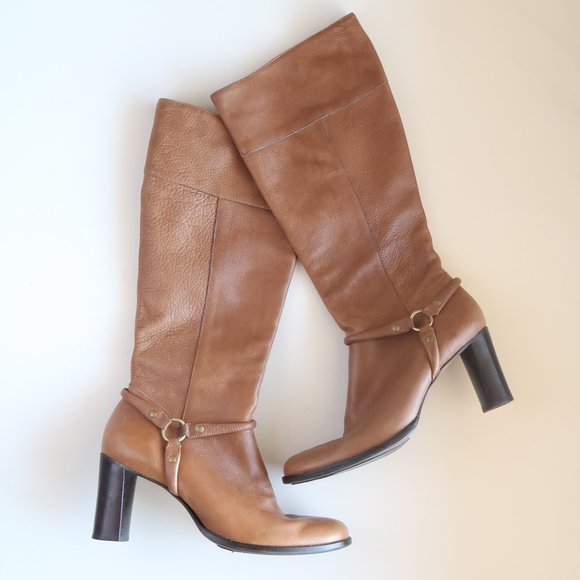 Uffizi Brown Leather Tall Heeled Boots With Metallic Harness Size 9.5 M - Picture 3 of 16